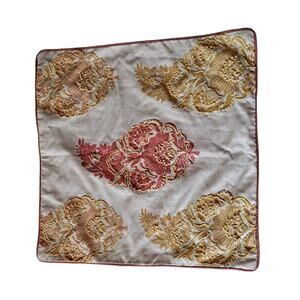 Pottery Barn Linen Blend Embroidered Pillow Cover Yellow Salmon Size 18" x 18"